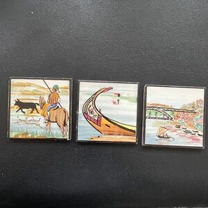 3 Vintage tiles. 3 Aleluia Aveiro hand painted. Portugal.